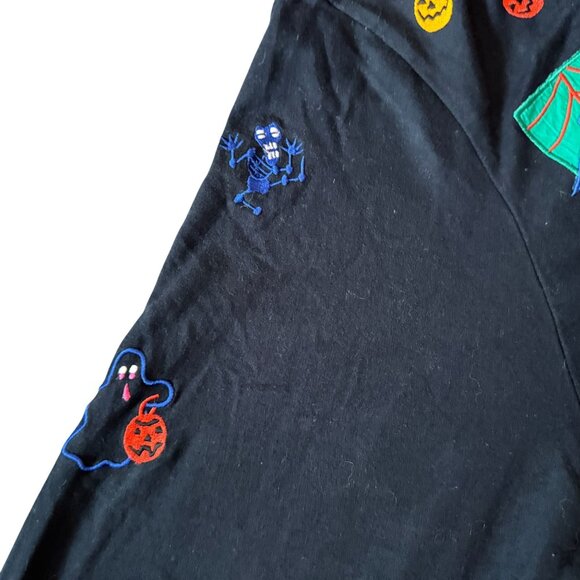 Michael Simon Vtg Halloween Cardigan Sweater 2X Black Ghost Bat Spider Pumpkin - Picture 10 of 13
